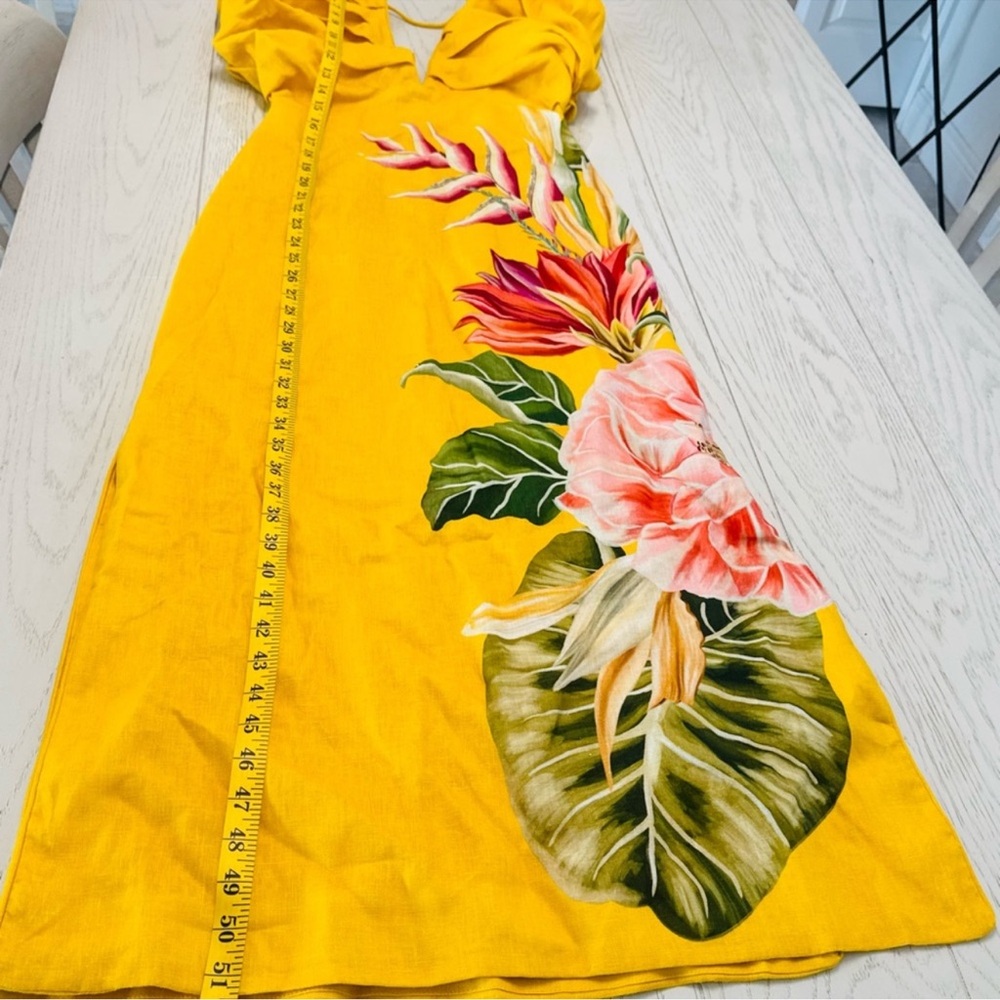 FARM Rio Yellow Spring Awakening Euroflax linen Tropical Floral VNeck Maxi Dress - Picture 10 of 10